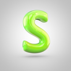 Glossy lime paint alphabet letter S uppercase isolated on white background