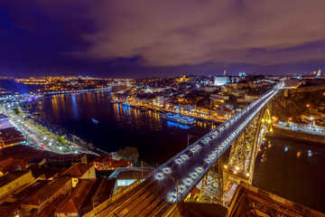 Porto. The Don Luis bridge at night.