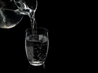 Filling by water of a glass from a glass jug