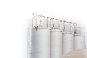 silver steel silos and roof on white background