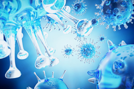 3D illustration virus. Bacteria, cell infected organism, virus abstract background. Influenza Virus H1N1, Swine Flu, Hepatitis, HIV, FLU AIDS
