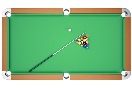 Top view 3D illustration pool billiard game. American pool billiard. Pool billiard game. Billiard sport concept.