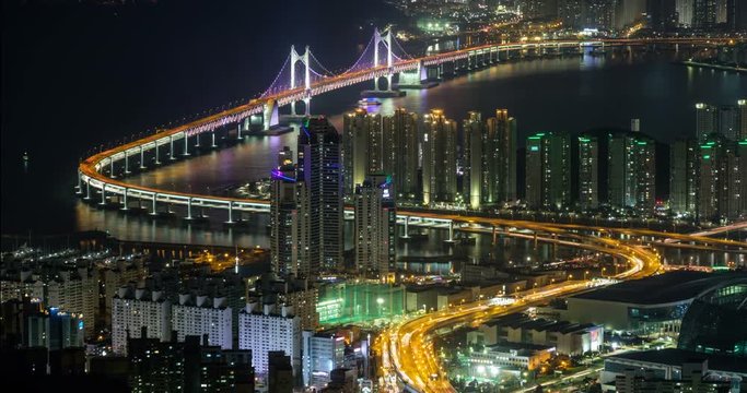 Busan, South Korea aerial view timelaps
