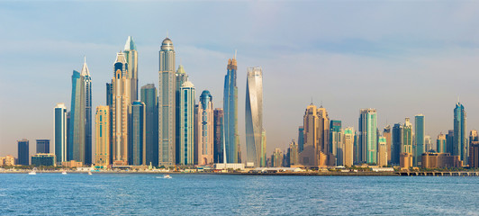 Dubai - The evening panorama of Marina towers.