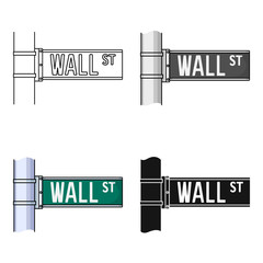 Wall Street sign icon in cartoon style isolated on white background. Money and finance symbol stock vector illustration.