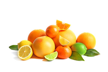 Citrus fruits on white background