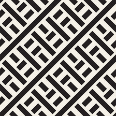 Interlacing Lines Maze Lattice. Ethnic Monochrome Texture. Vector Seamless Black and White Pattern