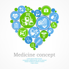 Medical icons heart concept, medicine symbols in pattern, Vector