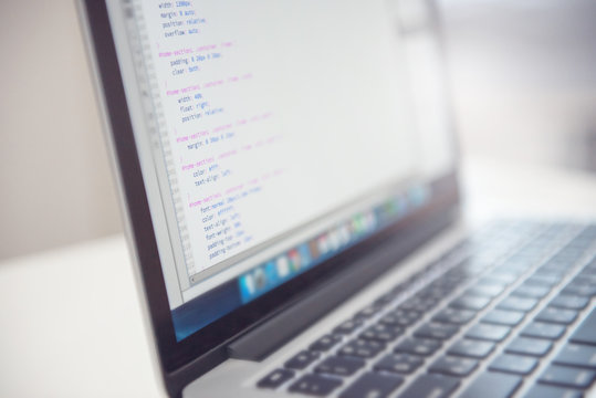 Close up coding html and programming on screen laptop, development web, developer.