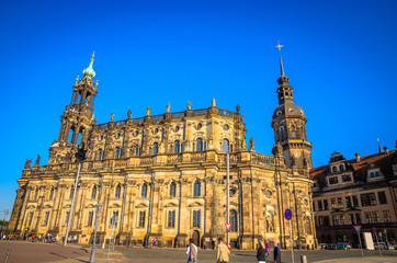 Fototapeta na wymiar Dresden Cathedral of the Holy Trinity or Hofkirche, Dresden Castle or Royal Palace and Semperoper in Dresden, Saxony, Germany