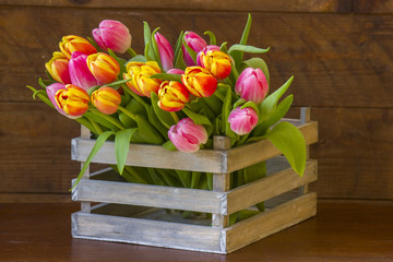 tulips in a box