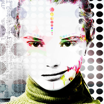 Poster with a portrait of a pretty girl in a modern style of pop art..