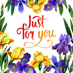 Wildflower iris flower frame in a watercolor style isolated.