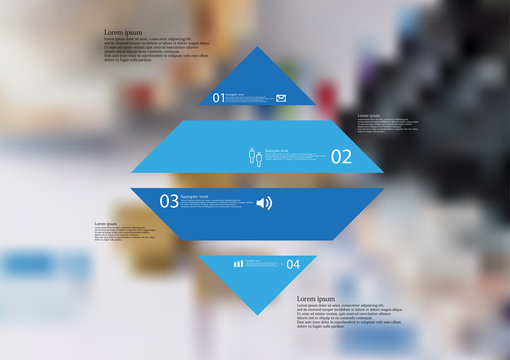 Illustration infographic template with rhombus horizontally divided to four standalone blue parts