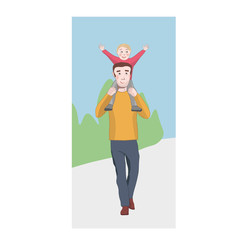 Dad and baby on the neck illustration in vector