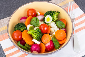 Salad with vegetable mix, leeks and radish