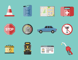 Auto transport motorist icon symbol vehicle equipment service car driver tools vector illustration.