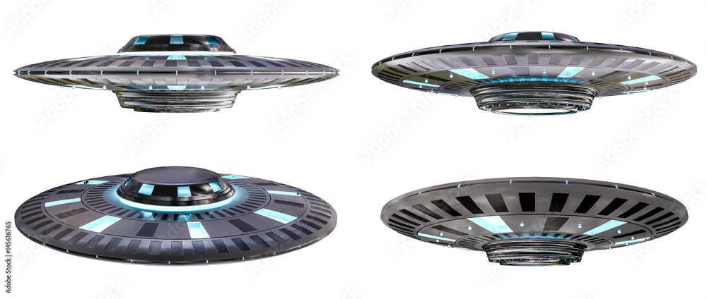 Poster vintage ufo collection isolated on white background 3d rendering