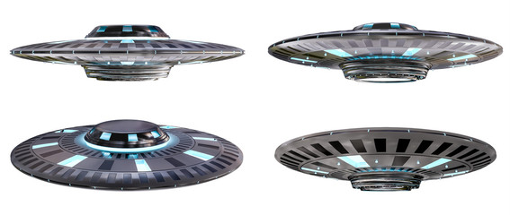 Vintage UFO collection isolated on white background 3D rendering © sdecoret