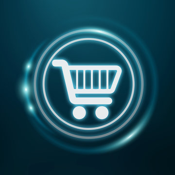 White and glowing blue shopping icon 3D rendering