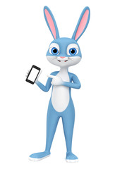 Rabbit with a mobile phone. 3d rendering.