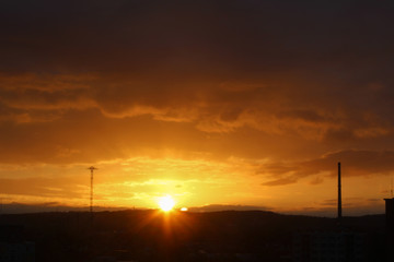 Sunrise with city Ceske Budejovice