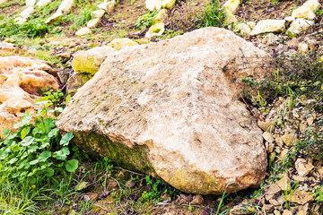 Large stone in a green grass are a confidence and tranquillity symbol