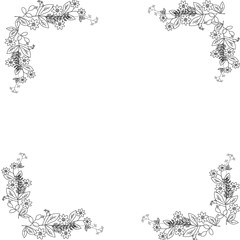 Floral background. Flower bouquet vintage cover. Flourish card with copy space.black and white invitation