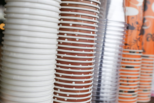 Stack of plastic paper coffee cup