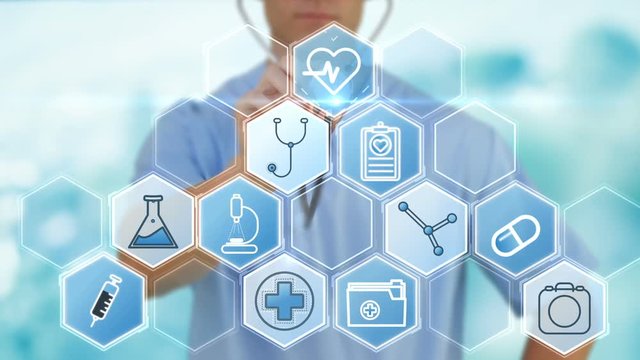 Male doctor using stethoscope on medical vector icons