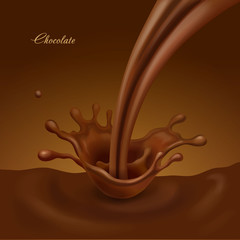 Splashing chocolate liquid, sweet cocoa vector illustration