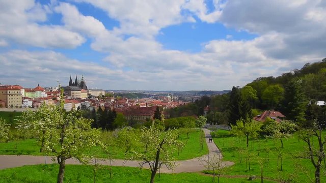 Panoramic view of Prague and an old castle