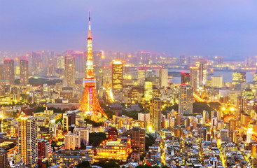 Naklejka premium View of the Tokyo skyline at night