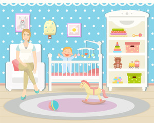 Baby room interior. Flat design.