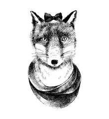 Fotobehang Illustration of hand drawn dressed up fox © Marina Gorskaya