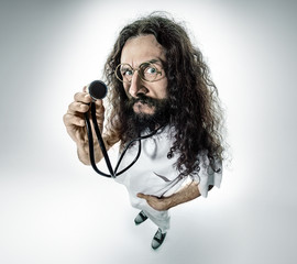 Portrait of a geek, skinny doctor