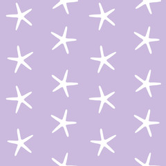 white sea stars ocean starfish on a purple background pattern seamless vector