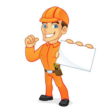 Electrician holding business card