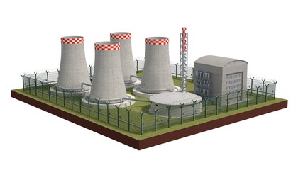 Fence security object nuclear power plant with power of detention. 3d illustration