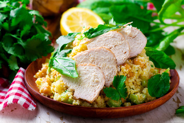 Chicken and Couscous Salad with Herbs.