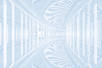 design element. 3D illustration. rendering. futuristic interior. white lighted reflecting circular sci-fi corridor