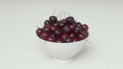 Fresh delicious organic cherries on white plate.