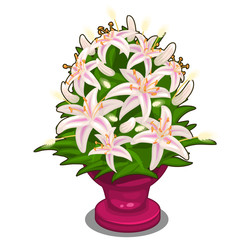 Bouquet of pink flowers in vase. Vector isolated