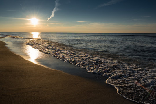 Indiana Dunes Sunset And Waves At Lake Michigan