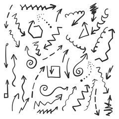 Hand drawn pattern with different arrows. Vector black and white illustration