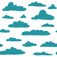 Seamless hand drawn pattern with clouds. Vector illustration on white