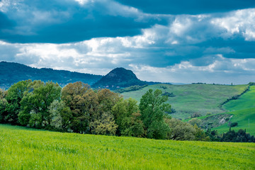 Fototapeta premium Panorama of Volterra's lands and hills in the spring