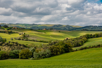 Panorama of Volterra's lands and hills in the spring
