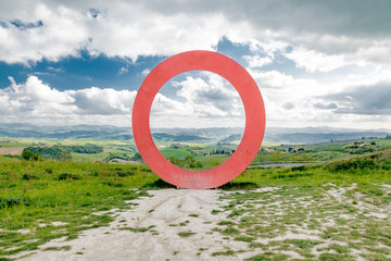 Panorama of Volterra's lands and hills in the spring