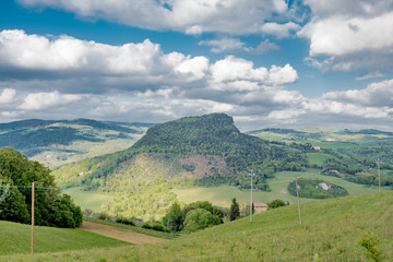Panorama of Volterra's lands and hills in the spring